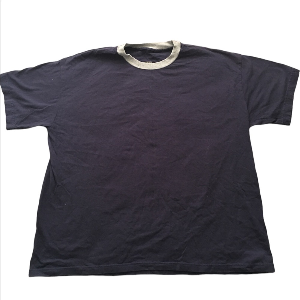 A black T-shirt with a grey collar
